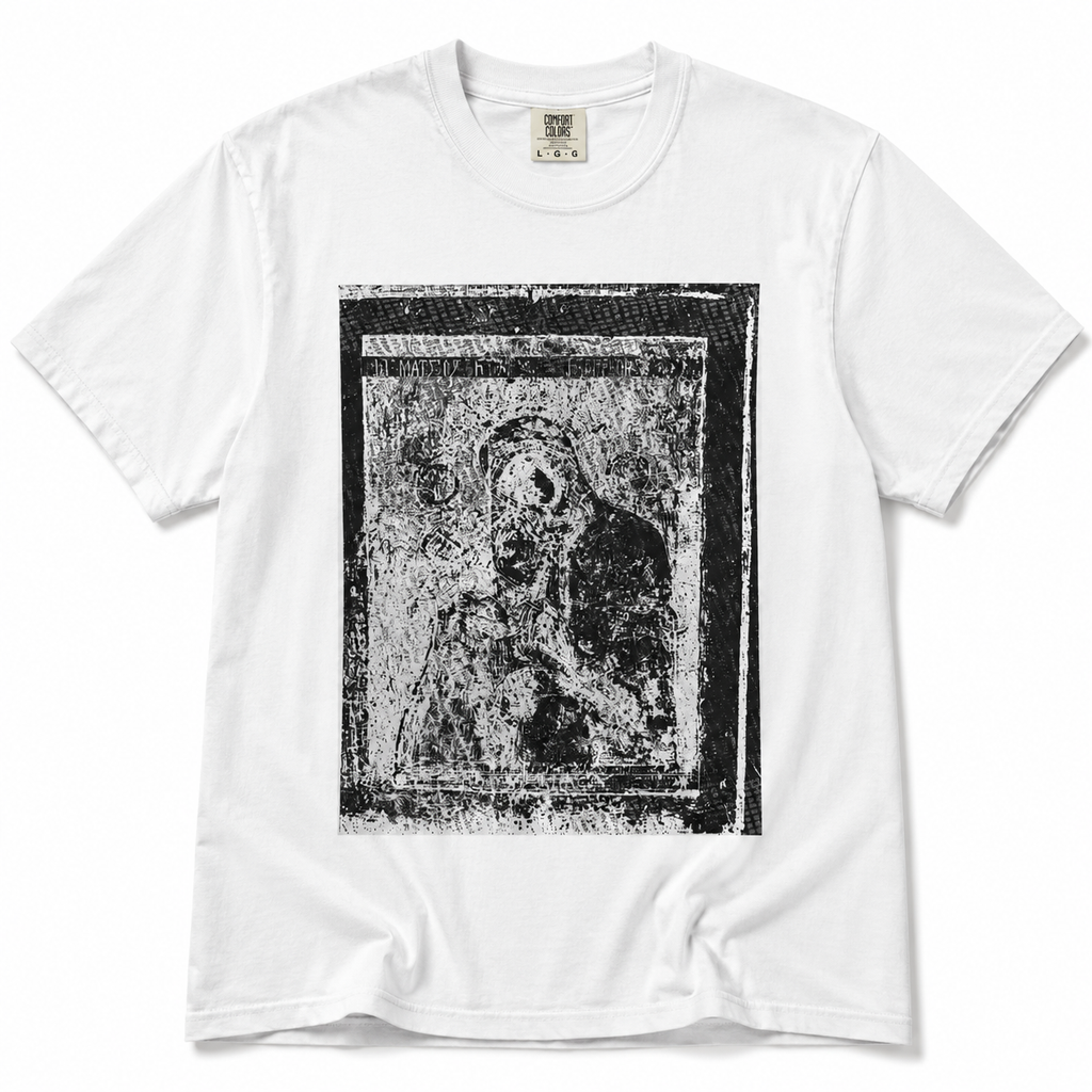 THE VIRGIN AND THE CRUCIFIX T-SHIRT